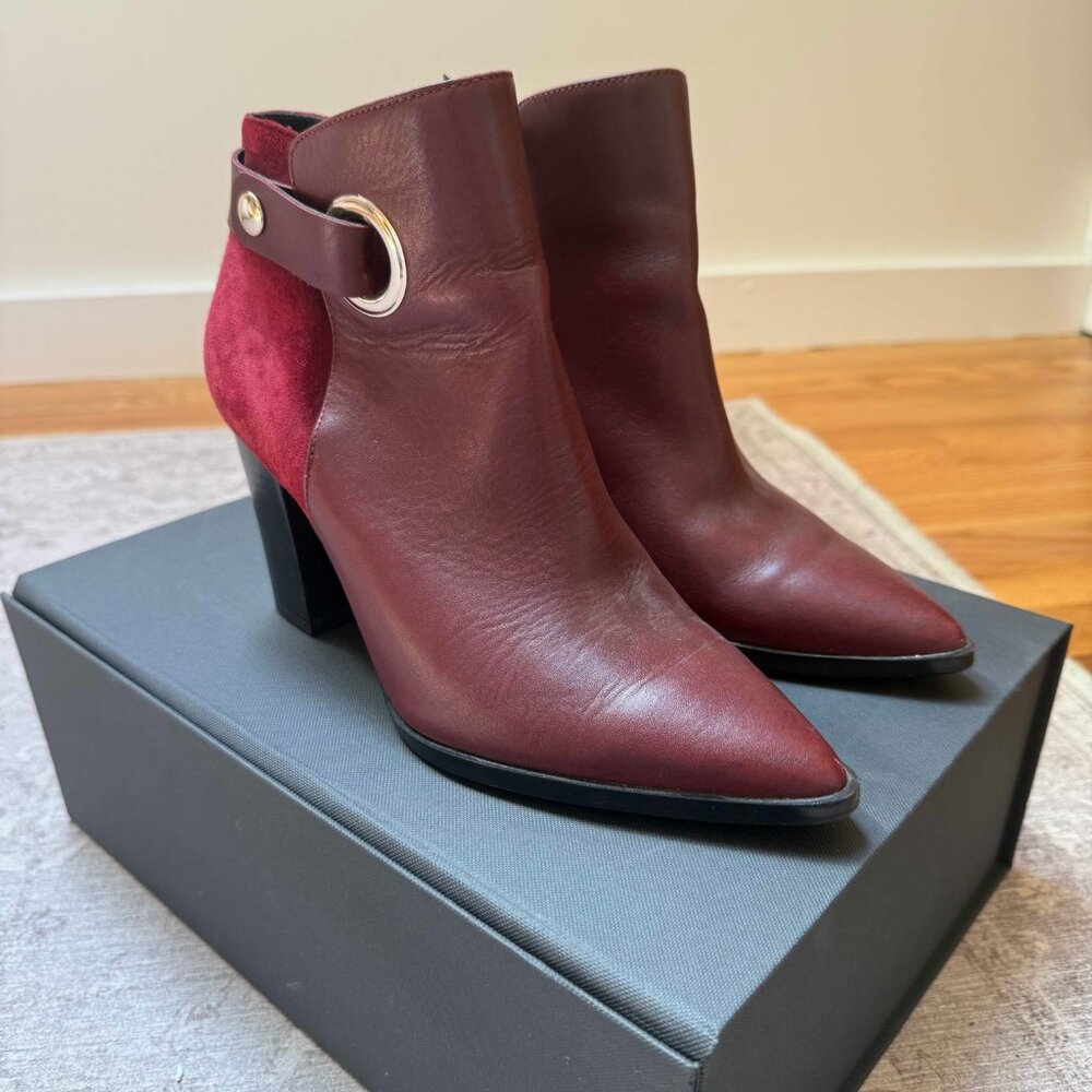 & Other Stories Oxblood Suede + Leather Booties – 90s Style with Silver Accents